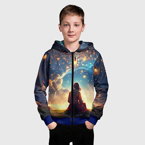 Детская толстовка на молнии Небесный пейзаж - сюрреализм / 3D-Синий – фото 3