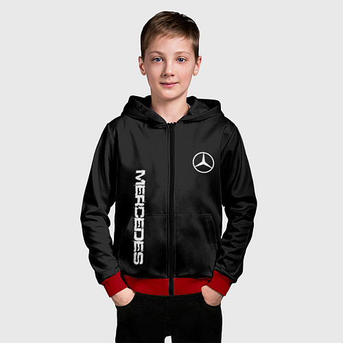 Детская толстовка на молнии Mercedes benz logo white auto / 3D-Красный – фото 3