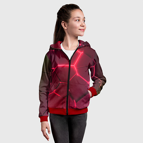 Детская толстовка на молнии Маджента неоновые плиты в разломе / 3D-Красный – фото 4
