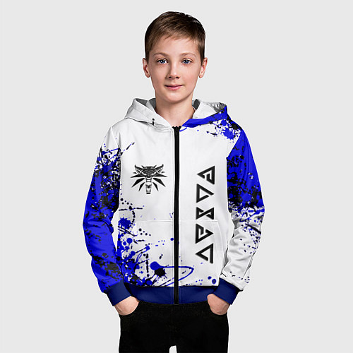 Детская толстовка на молнии Ведьмак лого краски / 3D-Синий – фото 3