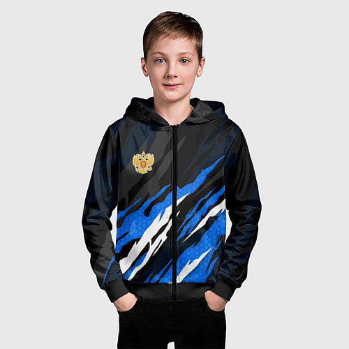 Детская толстовка на молнии Герб России - blue sport / 3D-Черный – фото 3