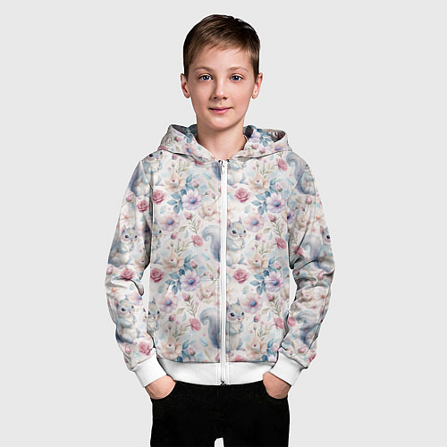 Детская толстовка на молнии Бельчонок в цветах / 3D-Белый – фото 3