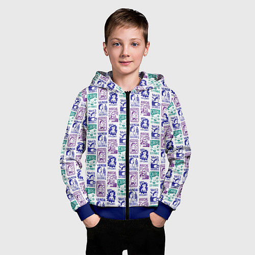 Детская толстовка на молнии Лица людей ретро / 3D-Синий – фото 3