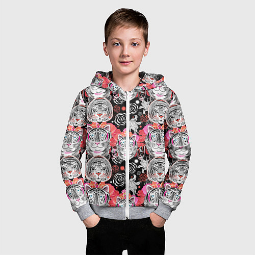 Детская толстовка на молнии Тигровый орнамент / 3D-Меланж – фото 3