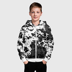 Толстовка на молнии детская Камуфляжные пиксели чёрно белый, цвет: 3D-белый — фото 2