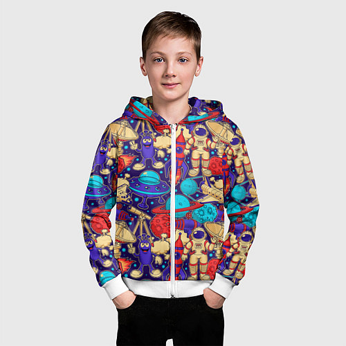 Детская толстовка на молнии Космические мультяшные персонажи / 3D-Белый – фото 3