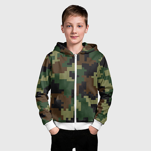 Детская толстовка на молнии Камуфляж хаки текстура / 3D-Белый – фото 3