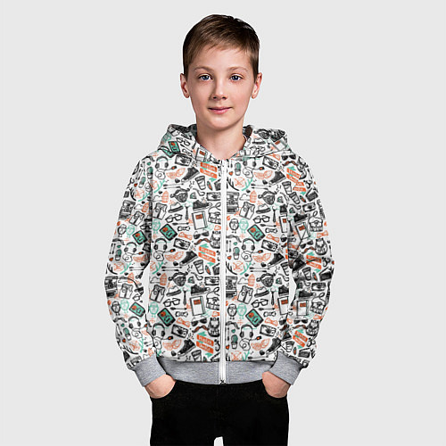 Детская толстовка на молнии Дудл хипстер / 3D-Меланж – фото 3
