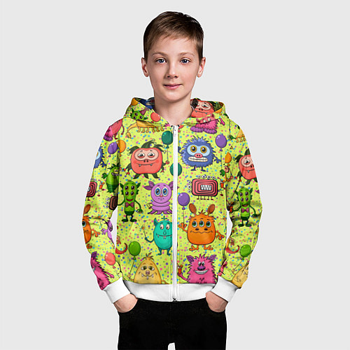 Детская толстовка на молнии Цветные монстрики / 3D-Белый – фото 3