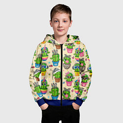 Толстовка на молнии детская Мультяшные кактусы, цвет: 3D-синий — фото 2