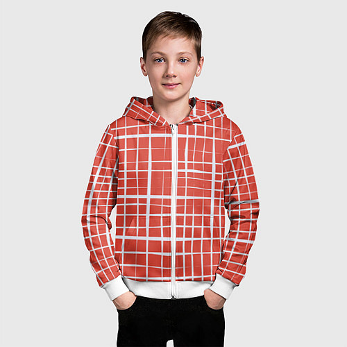 Детская толстовка на молнии Светлая клетка на красном / 3D-Белый – фото 3