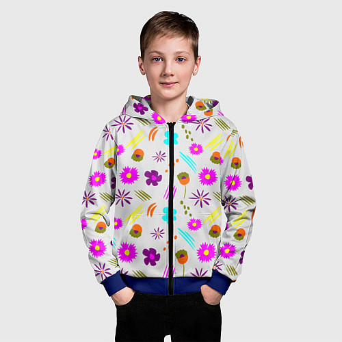 Детская толстовка на молнии Яркий цветочный узор-паттерн / 3D-Синий – фото 3