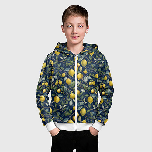 Детская толстовка на молнии Лимоны на ветках паттерн / 3D-Белый – фото 3