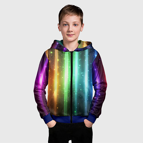 Детская толстовка на молнии Светящиеся яркие неоновые полосы в космосе / 3D-Синий – фото 3