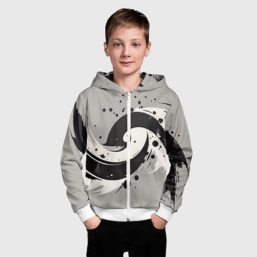 Детская толстовка на молнии Инь-янь абстракция - нейроарт / 3D-Белый – фото 3