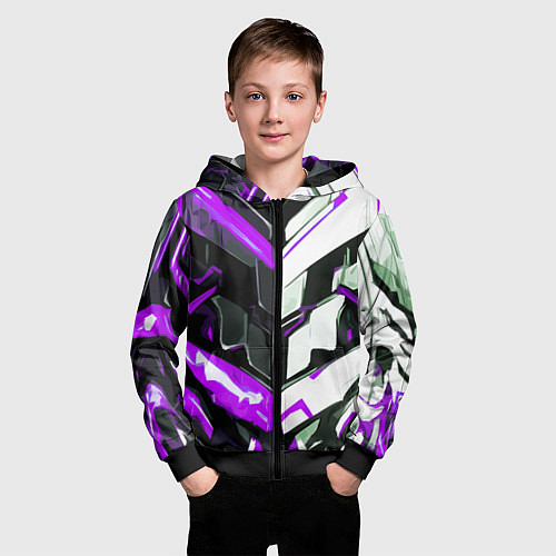Детская толстовка на молнии Хаотичная фиолетово-белая абстракция на чёрном фон / 3D-Черный – фото 3