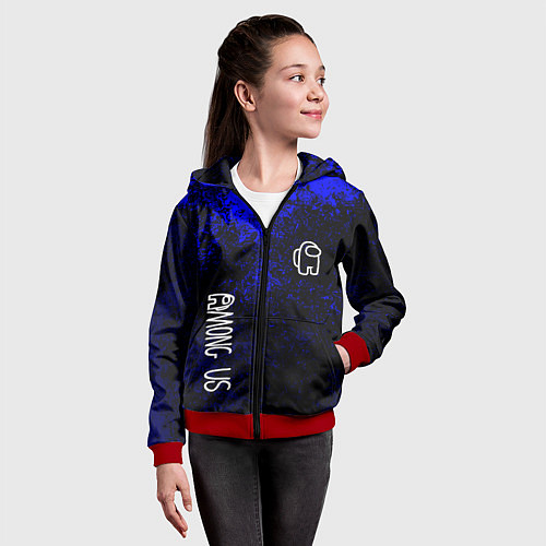 Детская толстовка на молнии Among us краски синий / 3D-Красный – фото 4