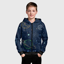 Толстовка на молнии детская Планеты и созвездия в космосе, цвет: 3D-черный — фото 2
