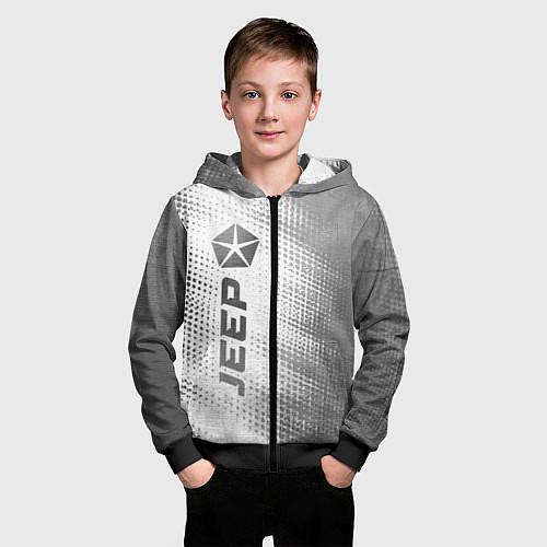 Детская толстовка на молнии Jeep - white gradient по-вертикали / 3D-Черный – фото 3