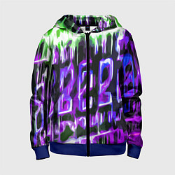 Толстовка на молнии детская Фиолетово-зелёная абстракция на чёрном фоне, цвет: 3D-синий