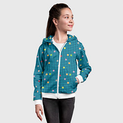 Толстовка на молнии детская Синяя мозаика с цветными деталями, цвет: 3D-белый — фото 2