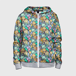 Толстовка на молнии детская Животные и узоры, цвет: 3D-меланж