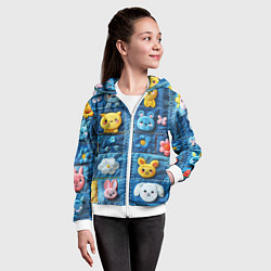 Толстовка на молнии детская Зайчата на пэчворк, цвет: 3D-белый — фото 2