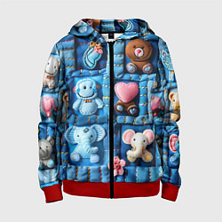 Толстовка на молнии детская Слоники на пэчворк, цвет: 3D-красный