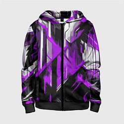Толстовка на молнии детская White and purple abstraction on a black background, цвет: 3D-черный