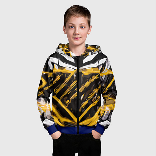 Детская толстовка на молнии Yellow and white abstraction on a black background / 3D-Синий – фото 3