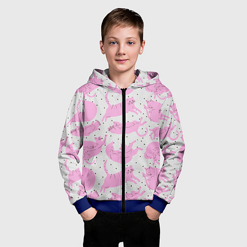 Детская толстовка на молнии Пухлые спящие розовые котики на фоне в горошек / 3D-Синий – фото 3