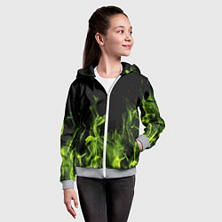 Толстовка на молнии детская Зелёный огонь текстура, цвет: 3D-меланж — фото 2