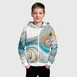 Толстовка на молнии детская Бело-голубой с золотом абстрактный узор, цвет: 3D-белый — фото 2