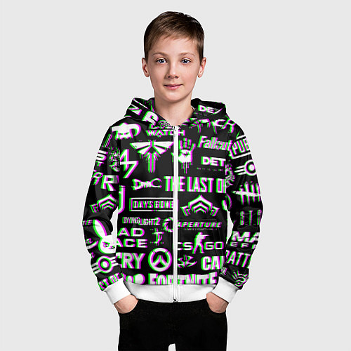 Детская толстовка на молнии Logo game glitch / 3D-Белый – фото 3