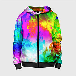 Толстовка на молнии детская Неоново кислотный огонь, цвет: 3D-черный