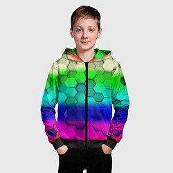 Толстовка на молнии детская Неоновая абстракция соты, цвет: 3D-черный — фото 2