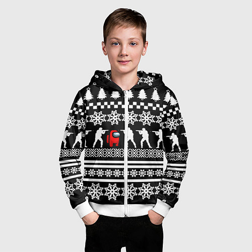 Детская толстовка на молнии Among us x cs go / 3D-Белый – фото 3