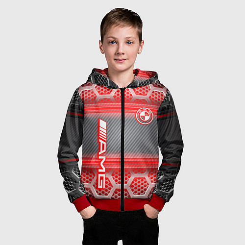 Детская толстовка на молнии BMW текстура мотор / 3D-Красный – фото 3