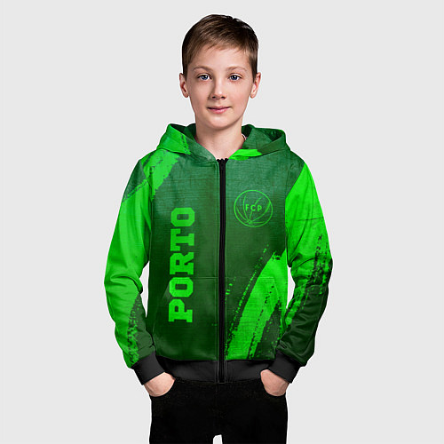 Детская толстовка на молнии Porto - green gradient вертикально / 3D-Черный – фото 3