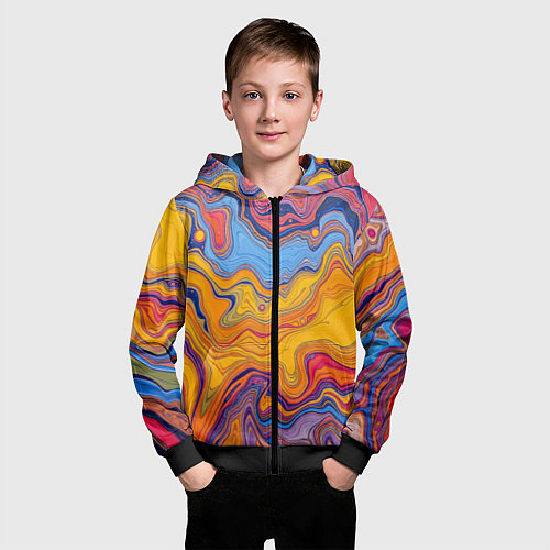 Детская толстовка на молнии Поток разноцветной краски / 3D-Черный – фото 3