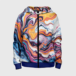 Толстовка на молнии детская Жидкие разноцветные краски, цвет: 3D-синий