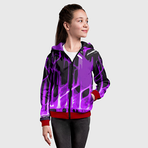 Детская толстовка на молнии Abstract purple stripes on a black background / 3D-Красный – фото 4