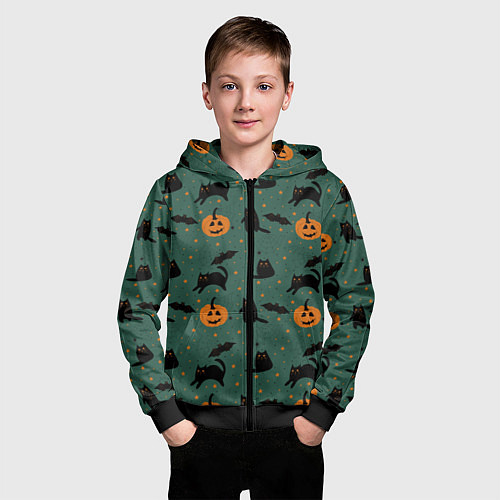 Детская толстовка на молнии Хэллоуин и черный кот / 3D-Черный – фото 3