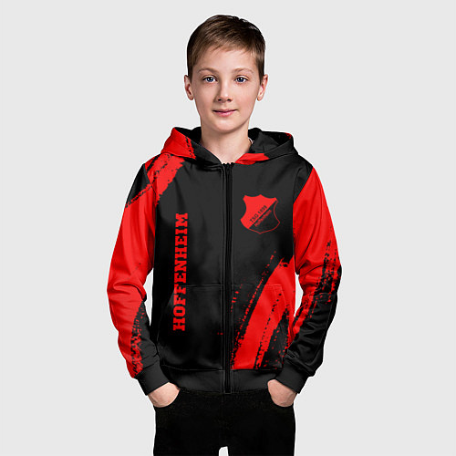 Детская толстовка на молнии Hoffenheim - red gradient вертикально / 3D-Черный – фото 3