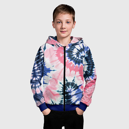 Детская толстовка на молнии Розово синий тай дай - разводы краски на белом фон / 3D-Синий – фото 3