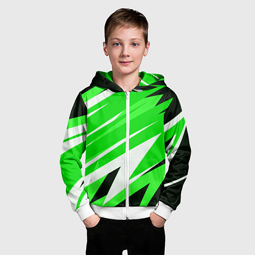 Детская толстовка на молнии Geometry stripes green / 3D-Белый – фото 3