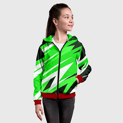 Детская толстовка на молнии Geometry stripes green / 3D-Красный – фото 4