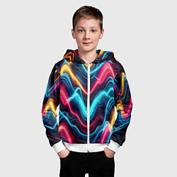 Толстовка на молнии детская Хаотичные неоновые полосы - абстракция, цвет: 3D-белый — фото 2
