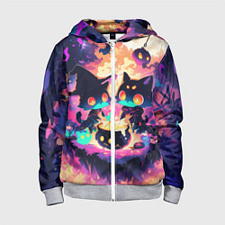 Толстовка на молнии детская 2 котика ведьмы, цвет: 3D-меланж