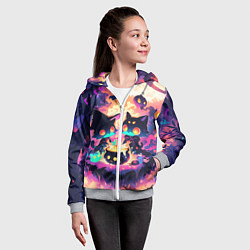 Толстовка на молнии детская 2 котика ведьмы, цвет: 3D-меланж — фото 2